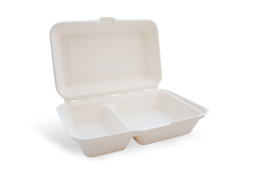 Menu box, 2 sections, with lid (bagasse)