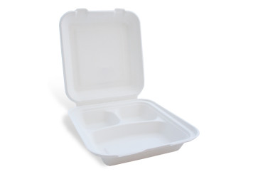 Menu box, 3 sections, with lid (bagasse)