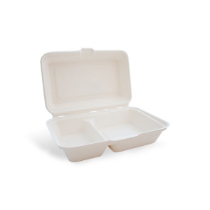 Menu box, 2 sections, with lid (bagasse)
