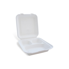 Menu box, 3 sections, with lid (bagasse)